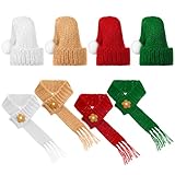 Geyoga 8 Pcs Mini Knit Doll Hats and Scarves Decor Mini Santa Hat for Craft DIY for Valentine‘s Day Winter Wine Bottle Gifts(White, Green, Red, Khaki,Cute)