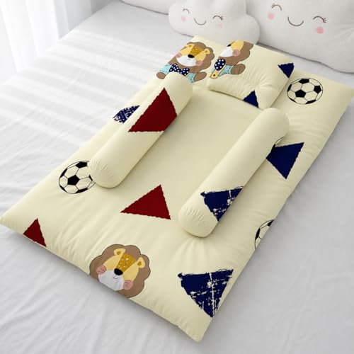 Image of StarAndDaisy Newborn Baby Bedding Nest Cotton Cushioned Mattress Sheet with 2 Side Bolster Pillows & 1 Head Pillow Breathable & Soft Boys & Girl Design.