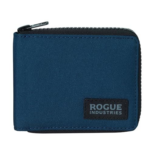 Image of ROGUE WALLET Interior Genuine Leather Wallets for Men - RFID Blocking Robust Outer Nylon Wallets - Full Cash Slot and Expandable Coin Pouch - Gift for Men (Navy)