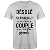 Camiseta Humor 'Lo siento Este Guapo Chico Está Pareja', Gris Chiné, Corte Clásico, gris multicolor, M