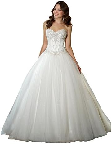 yipeisha Women's Sweetheart Beaded Corset Bride Applique Dress Classic Tulle Off Shoulder Wedding Dress 18W White