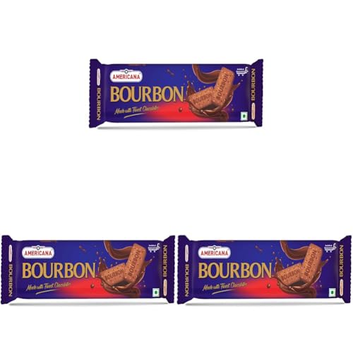 Image of Americana Premium Bourbon Chocolate Sandwich Biscuits, 150g x 8Packets - Rich Creamy Filling, Crispy Cocoa Biscuits, Vegetarian Tea Time Snack Pack Of 24