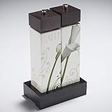 [ceramiche VIVA] ソルト&ペッパーミル セット 木のスタンド付き 空に向かってまっすぐ伸びる 凛とした白いカラーの花モチーフ (77237 CALLE) [並行輸入品]