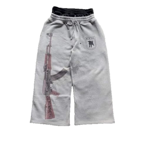 Double Waisted Sweatpants Graphic AK47 Y2k Baggy Sweatpants Men with Elastic Waisted Casual Wide Leg Pants Streetwear