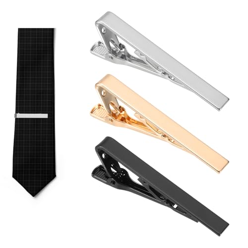 3 Pcs Tie Clips for Men - Classic color glossy design Tie Bar. Ideal for gifts (Father Husband Boyfriend) and perfect for Weddings Parties Business Meetings and Daily Wear.