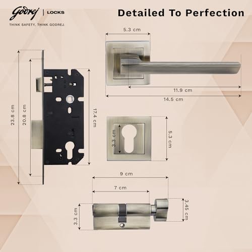 Image of Godrej Mortise Lock | Handle Lock Set | Matte Black Nickel Finish | 240 mm Lockbody | Eco Pin Cylinder 70 mm Knob from Inside and with 3 Keys| 5Years Warranty