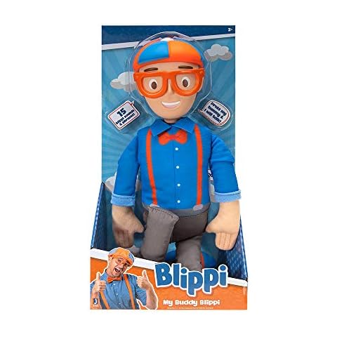 Blippi BLP0013 Bendable Plush Doll, 16” Tall Featuring SFX-Squeeze The Belly to Hear Classic catchphrases-Fun, Educational Toys for Babies, Toddlers, and Young Kids Cover