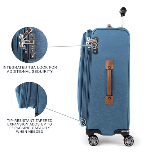 Image of Travelpro Platinum Elite Softside Expandable Checked Luggage, 8 Wheel Spinner Suitcase, TSA Lock, Men and Women, Coastal Blue, Checked Medium 25-Inch
