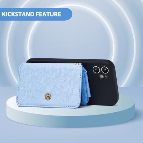 Image of M-Plateau RFID Blocking Phone Wallet Stick on Leather, Card Holder for Phone case Stick on Attachable Credit Card Holder for Phone (Compatible with Most Smartphones) (Sky Blue)