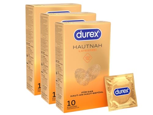 Durex Hautnah Latexfrei Kondome - Latexfreie Kondome aus Real-Feel-Material & mit anatomischer Easy-On-Form - Ohne Latex - 30er Pack (3 x 10 Stück)