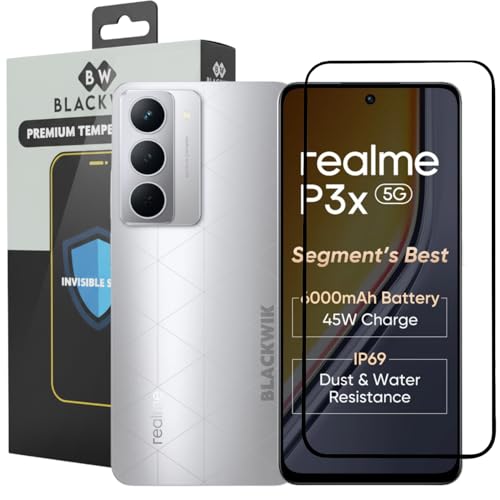 Image of Blackwik Tempered Glass Screen Protector for REALME P3X with Edge-To-Edge Protector Coverage | Easy Installation Kit (Black)
