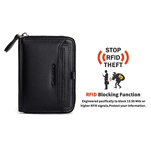 Mens Genuine Leather Zipper Wallet RFID Secure Large Capacity Multi-card Leather Wallets for Men and Extract card (Vegetable tanned leather black)4