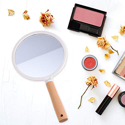 Espelho de maquiagem com cabo de madeira, espelho de mão
