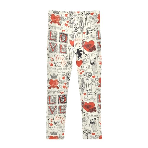 Girls Basic Leggings Baby Girls Pants Valentine's Hearts Love Soft Footless Stretchy Tights Pants 4-10Y2