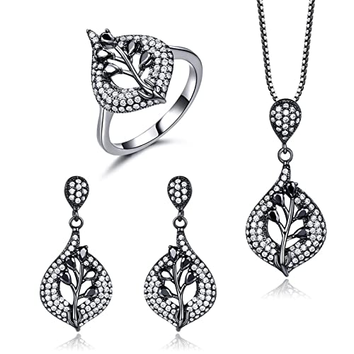 Argent sterling 925 parure bijoux femmes zircone noire chic