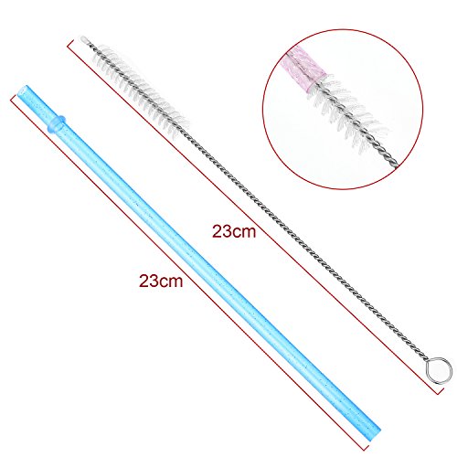 Hestya 25 Pcs Glitter Reusable Plastic Straws 9 Inches Long Hard Plastic Straws with Brush 6 Colors Translucent Replacement Drinking for 16oz-30 oz Tumblers - Thumbnail 3