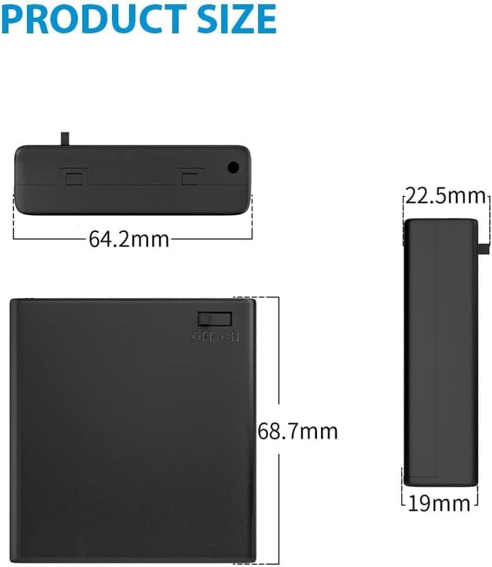 (Pack of 4) 4 AA Battery Holder with ON/Off Switch, 4 Slots Battery Holder with Wire Leads and Cover, 4 X 1.5V AA Battery Holder, Black