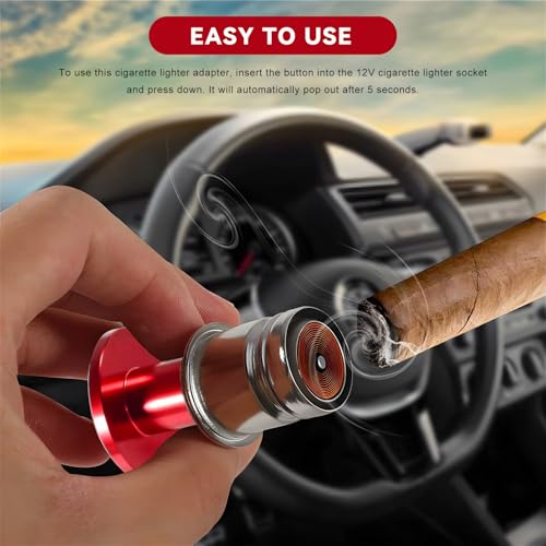 Image of Eject Button Car Cigarette Lighter, 12 Volt Aluminum Auto Cigarette Lighter Plug Replacement, Universal Cigarette Lighters Button Decoration for Most Vehicle Socket Size A (Red)