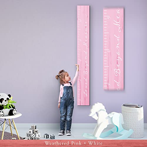 Back40Life Wooden Kids Growth Chart Ruler for Boys and Girls (Loved Beyond Measure) (Pink + White)
