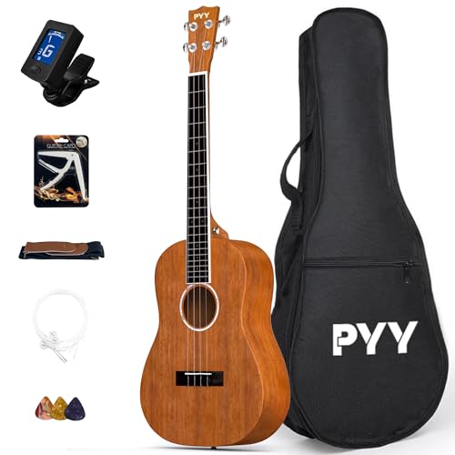 PYY Baritone Ukulele 30 Inch Mahogany Wood Ukuleles Music Instrument Kit with Digital Tuner, Strap, Gig Bag, 3 Picks, Extra Strings, Capo, for Adults Beginners Starter