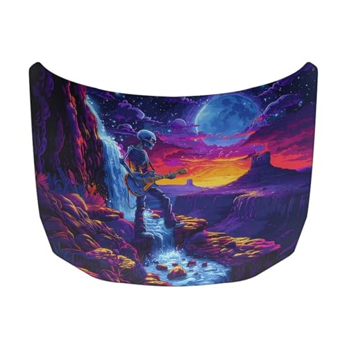 Image of Canyon Skeleton Guitarist Car Hood Cover Protector Car Hood Wrap Blankets Waterproof Stretchable All Weather Universal Automotive Accessories for Most SUV Sedans