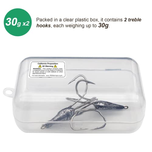Fishingpepo 2Pcs Snagging Hooks Snagging Weighted Treble Hooks Large Fishing Hooks Snagging Weighted Treble Hooks Weighted Treble Bunker Snag Hooks 2 Sizes (1.05Oz) #TOP3
