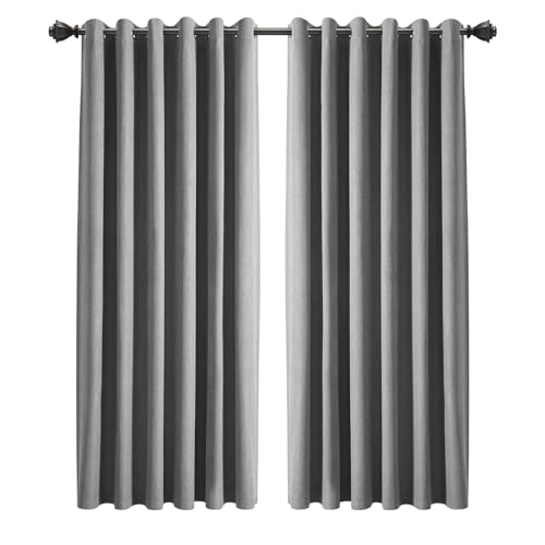 Aspire Homeware 100% Blackout Curtains for Living Room Charcoal 66x72 Linen Eyelet Curtains Super Soft Thermal Insulated Ring Top Curtain 2 Panels with Tiebacks