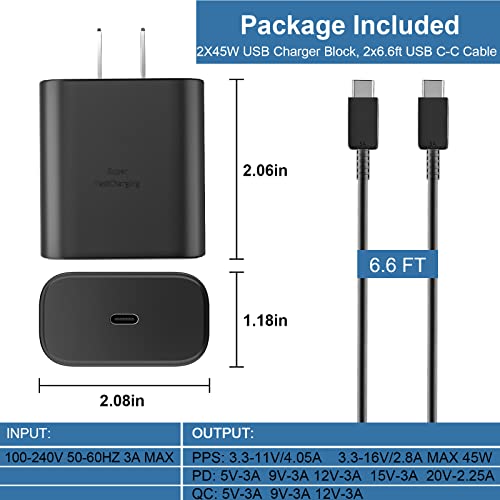 45W Samsung Usb-C Super Fast Charger Type C Android Phone Charging Cable Block For Samsung Galaxy S23 Ultra/S23/S23+/S22 Ultra/S22/S21/S20/Note 10/20, Galaxy Tab S8, Pps Wall Charger With 6.6Ft Cord #TOP6