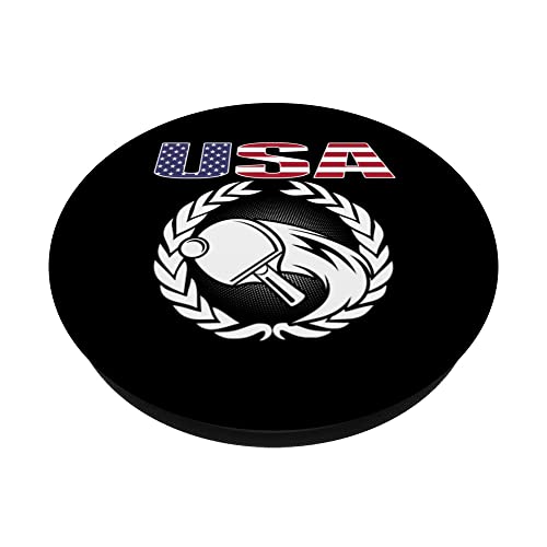America Table Tennis Lovers - USA Flag Ping Pong Supporter PopSockets Swappable PopGrip, Black - Image 2