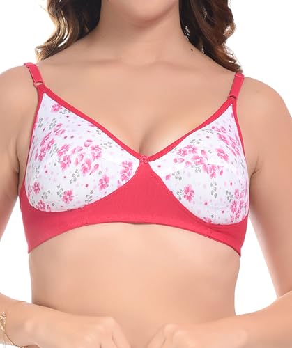 Image of FIMS - Fashion is my style Women Cotton Blend Floral Bra Non-Padded Non-Wired Full Coverage T-Shirt Combo Pack Multicolor Cup- B