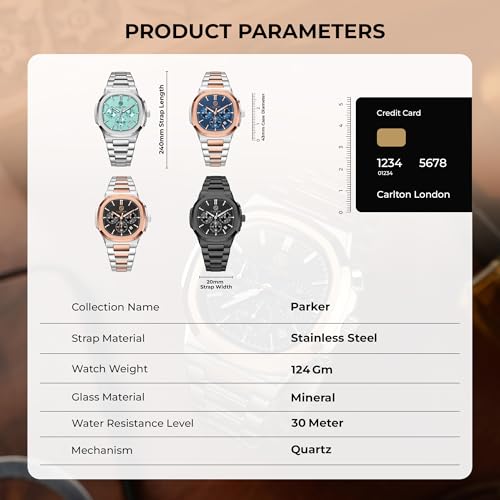 Image of Carlton London Men Stainless Steel Analog Watch | Black Waterproof Watches for Men Boys Male | Fashionable Trendy Quartz Movement Wrist Watch