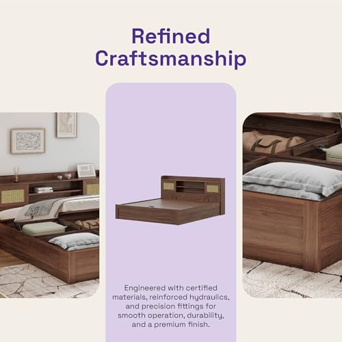 Image of Wakefit Bed | 3 Yr Warranty | King Size Bed, Comes with Hydraulic Storage, Noise-Free, Density: 680-750 kg /m, Termite & Borer Resistant, Fits Mattresses Up to 8 inches(Tesser 78x72- Columbian Walnut)