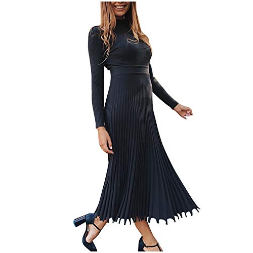 Robe tricotée basique pour femme avec jupe plissée trapèze style décontracté