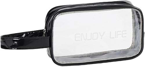 Neceser de viaje, bolsa de aseo transparente con asa, bolsa de maquillaje impermeable para playa, viajes, gimnasio, Negro -
