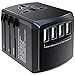 Adaptateur de Voyage Adaptateur Universel avec 4 Prises USB + AC Adaptateur de Voyage International Adaptateur Monde pour UK USA EU AUS Chine Australie Thaïlande Asie 180+ Pays (Noir)