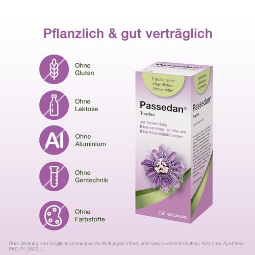 Passedan Tropfen 250 ml - bei nervöser Unruhe und Einschlafstörungen - Tag und Nacht anwendbar - pflanzliches Arzneimittel mit Passionsblumenkraut für innere Ruhe und leichteres Einschlafen
