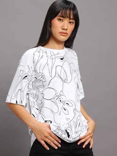 Image of Bewakoof Women's Cotton Oversized Fit Half Sleeve Round Neck T-Shirt | Casual wear | Streetwear | Oversized Tshirt for Woman Cotton| Baggy