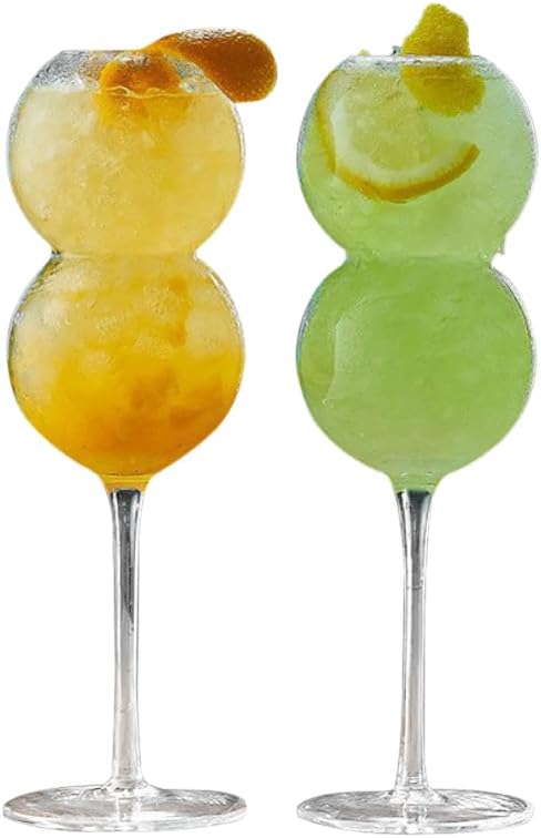 Copas de cóctel creativas, 2 vasos de 16 onzas, vasos de vidrio con forma de calabaza, copas de vino con diseño de tallo vintage, cristalería