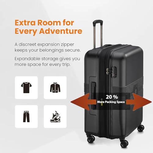 Image of DELSEY PARIS FLANERIE SE 55 cms Small Cabin Polycarbonate Hard Sided 8 Wheels and Expandable Spinner Suitcase /Trolley Bag for Travel with TSA Lock- Black