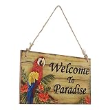 BESTOYARD Welcome to Paradise Wooden Signs Hawaiian Luau Summer Beach Party Hanging Sign Wall Sign D