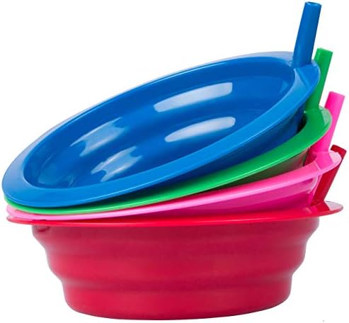 Cereal Bowls with Straws for Kids by CIBI | BPA-Free Plastic | Toddler Sip-A-Bowls with Built-In Straw for Cereal and Soup | Set of 4 Colorful Breakfast Bowls