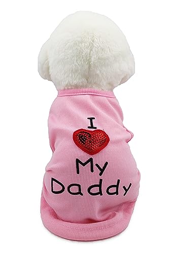 Small Dog Clothes XXS Puppy Dogs Shirt I Love My Mom Mommy Dad Daddy Dog T Shirts for Small Dogs