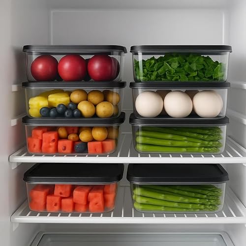 Image of Sulfar Air Tight Plastic Fridge Storage Containers Set for Kitchen (1200 ML, Pack of 8)