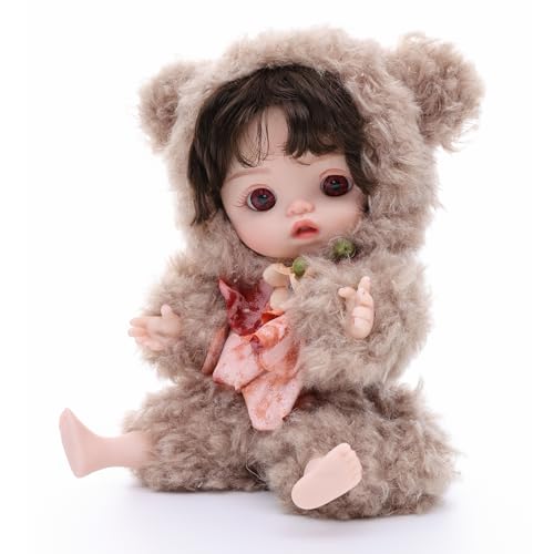 Reborn Baby Doll 10 Inch – Lifelike Full Vinyl Girl in Cozy Brown Bear Outfit – Comfort Collectible Doll Gift for Girls