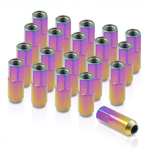 AJP Distributors 20 Piece Universal M12x1.25 60mm Open End Heavy Duty Steel Extended Lug Nuts, 20pc M12 x 1.25MM Lug Nut Set Wheels Rims JDM VIP Kit Neo Chrome