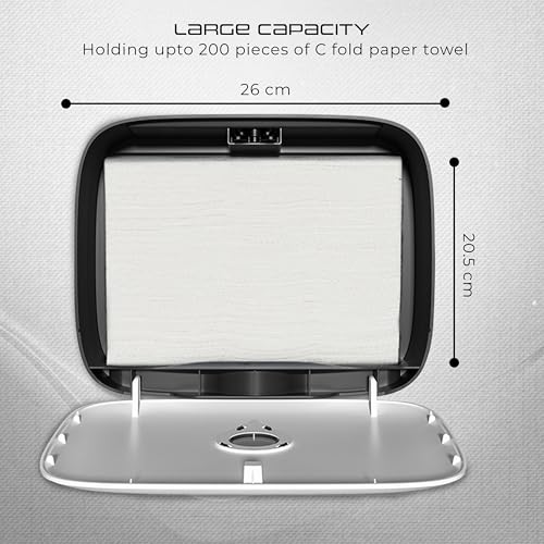Image of Robustt Wall-Mounted V /N /M Fold Paper Hand Towel Dispenser - Grey (with Adhesive Hooks) | Large Capacity | Durable ABS Material | Water-Resistant | Push Button Lock (Pack of 2)