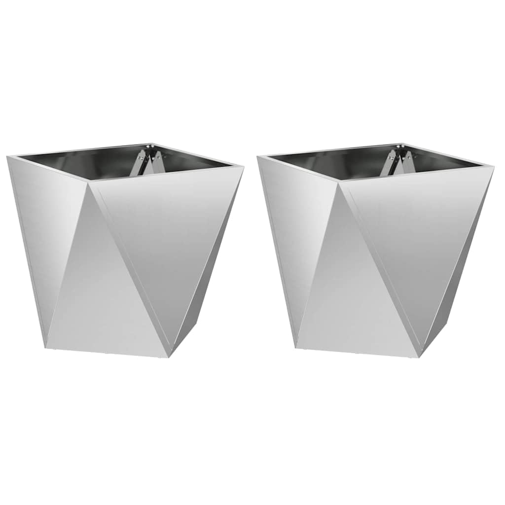 Donica 2 szt Srebrny 50x50x50 cm Stal Galwanizowana Do Ogrodu Tarasu Pojemnik na Rośliny Ozdobne Dekoracyjny Wytrzymały Nowoczesny Design