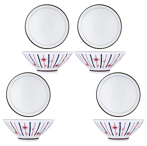 Image of Ramen Bowl 1100 ml Asian Japanese Soup Pho Set Large Noodle Bowl Microwave Safe Ramen Bowl Set (Set of 4)