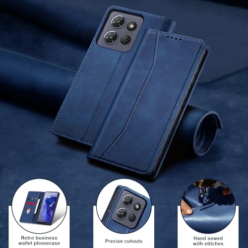 Image of Jasonyu Flip Wallet Case for Moto G Power /Play (2025),Leather Magnetic Folio Cover with Card Holder,Kickstand - TPU Shockproof Durable Protective Phone Case,Blue
