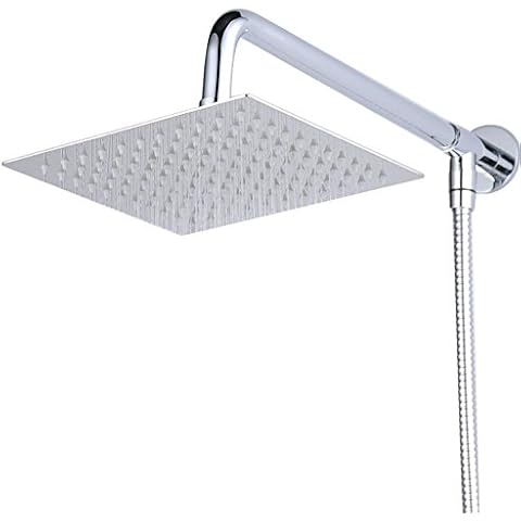 Hiendure® 30cm Square Wall Mount Rainfall Shower Head with Shower Arm Shower Hose Stainless Steel Chrome Finished Cover